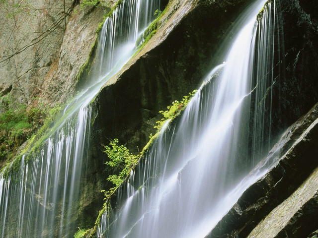 Waterfall cascading water lush green #4 free wallpaper for desktop - medium preview image