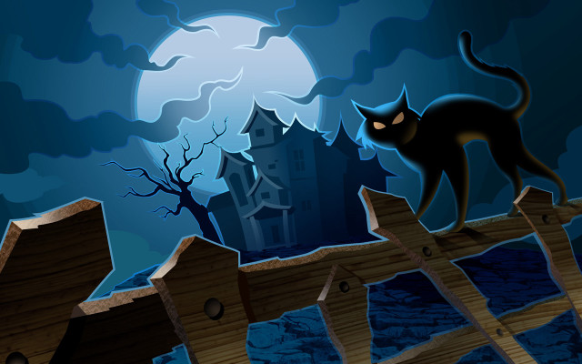 Black cat fence full moon #4 free wallpaper for desktop - medium preview image