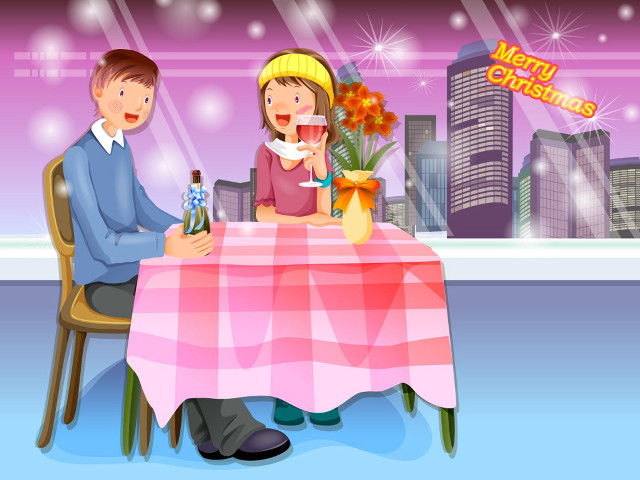 Man woman table wine bottle free wallpaper for desktop - medium preview image