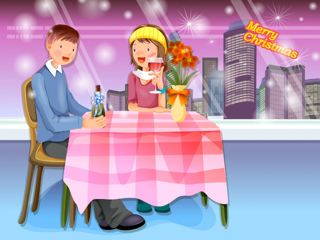 Man woman table wine bottle #2 free wallpaper for desktop - medium preview image