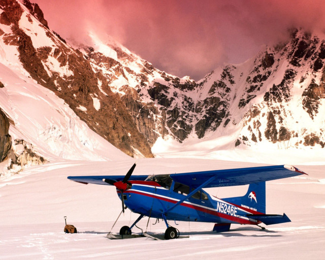 Blue airplane snowy mountain beach free wallpaper for desktop - medium preview image