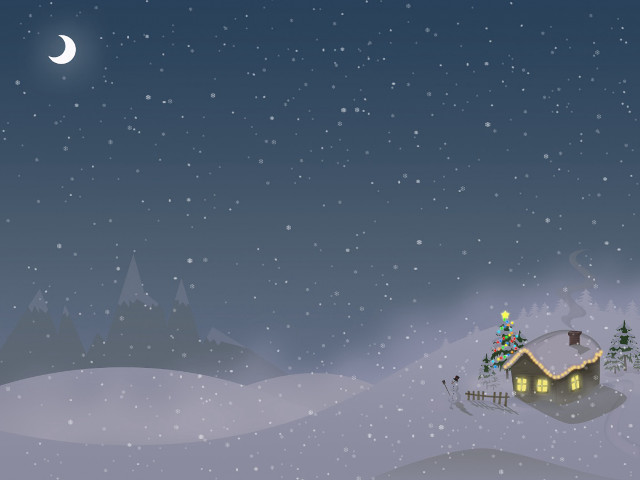 Snowy night house tree crescent #4 free wallpaper for desktop - medium preview image