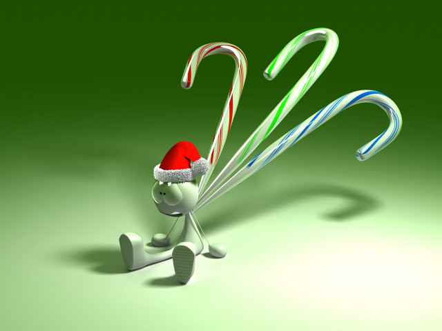 3d character carrying candycanes santa free wallpaper for desktop - medium preview image