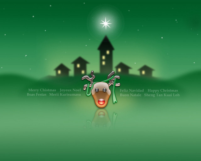 Christmas reindeer house star green free wallpaper for desktop - medium preview image