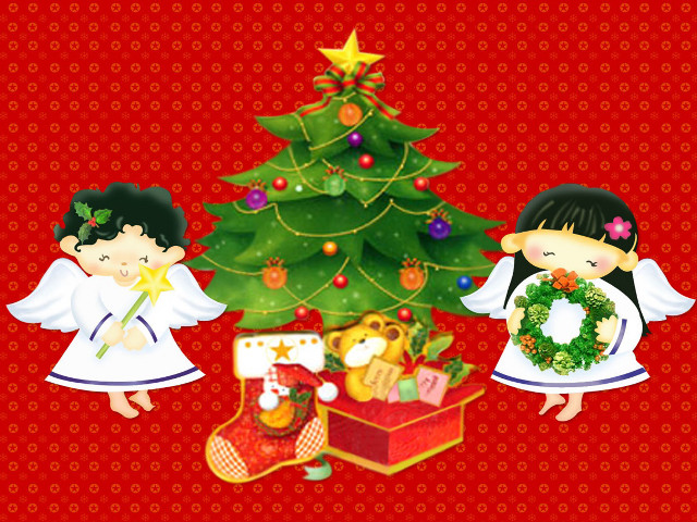 Angels christmas tree wreath teddy free wallpaper for desktop - medium preview image