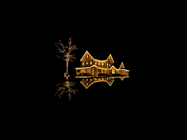 House reflection water night tree free wallpaper for desktop - medium preview image
