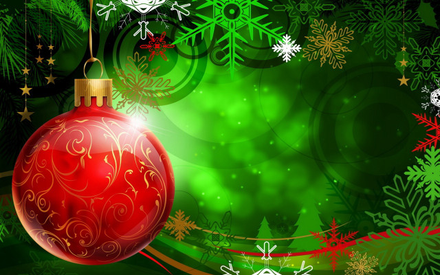Christmas ornament green background snowflakes free wallpaper for desktop - medium preview image