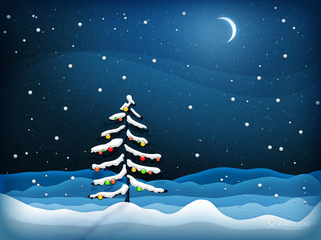 Christmas tree lights snow night #4 free wallpaper for desktop - medium preview image