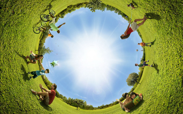 People grass circle sky sun free wallpaper for desktop - medium preview image
