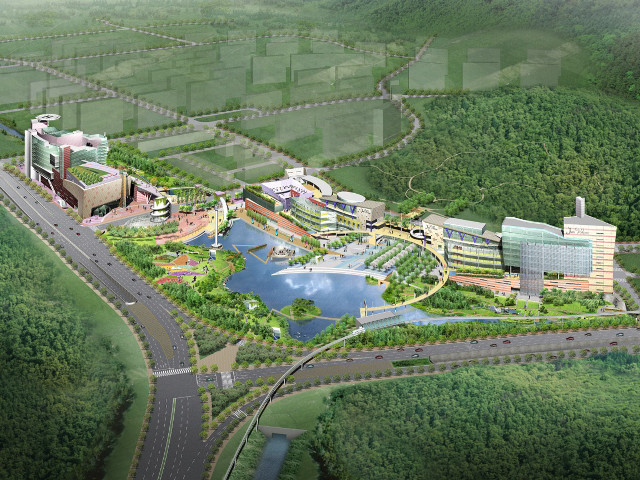 Large building trees river road free wallpaper for desktop - medium preview image