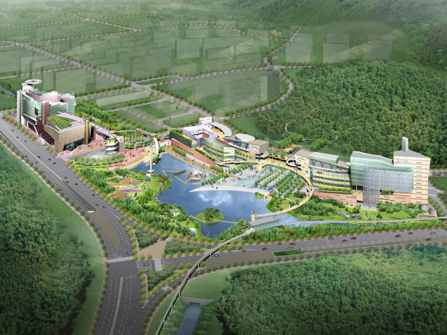 Large building trees river road #2 free wallpaper for desktop - medium preview image