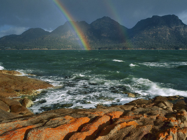 Rainbow ocean mountains waves crashing #5 free wallpaper for desktop - medium preview image
