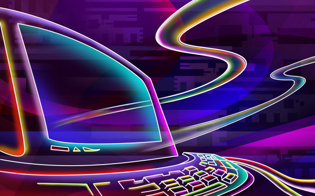 Keyboard mouse neon glow purple free wallpaper for desktop - medium preview image