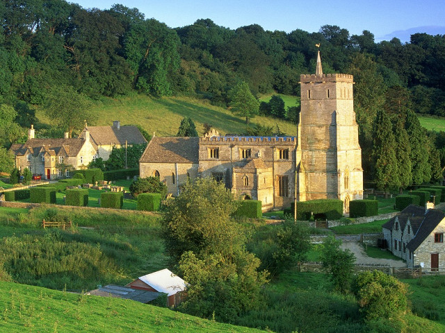 Rural church green hillside arts free wallpaper for desktop - medium preview image