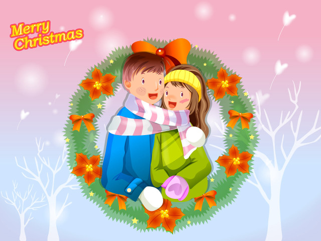 Couple people wreath flowers leaves free wallpaper for desktop - medium preview image