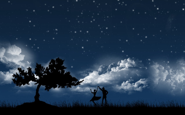 Couple under tree night sky free wallpaper for desktop - medium preview image