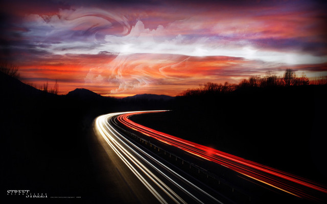 Highway night red sky clouds free wallpaper for desktop - medium preview image