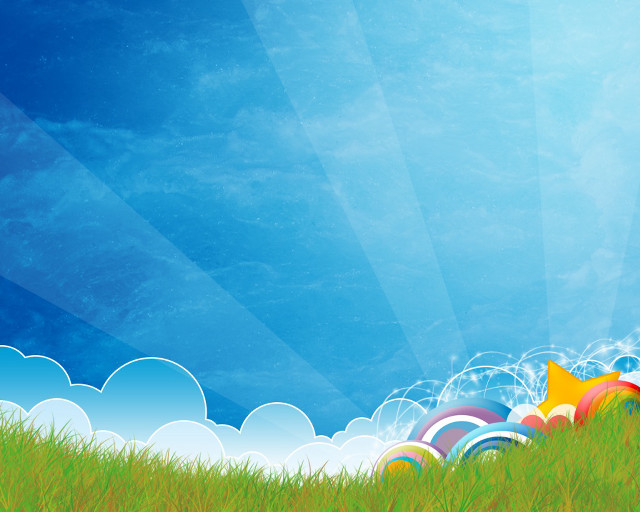 Cartoon green grass blue sky free wallpaper for desktop - medium preview image