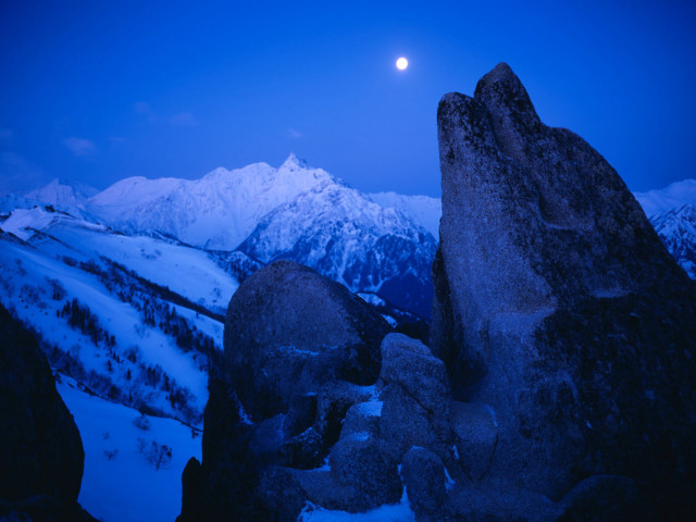 Full moon snowy mountains night #2 free wallpaper for desktop - medium preview image