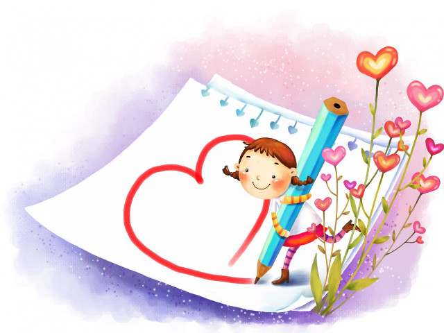 Girl holding pencil heart shaped #2 free wallpaper for desktop - medium preview image