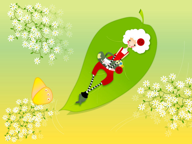 Cartoon character riding leaf fish free wallpaper for desktop - medium preview image