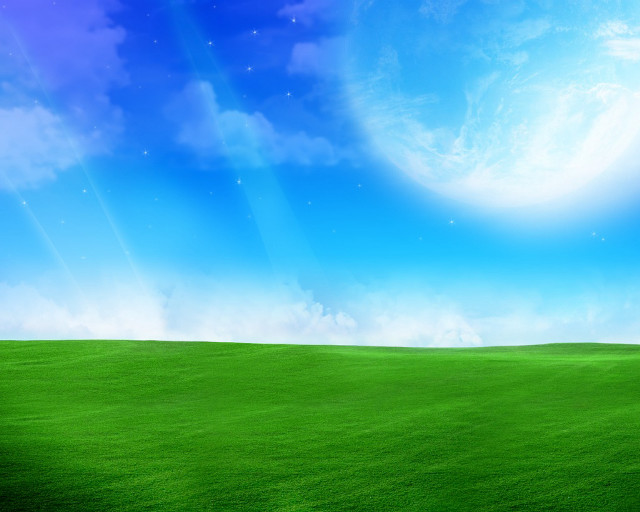 Green field blue sky stars free wallpaper for desktop - medium preview image