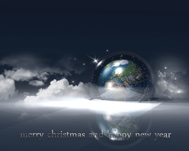 Christmas earth glass ball aurora free wallpaper for desktop - medium preview image