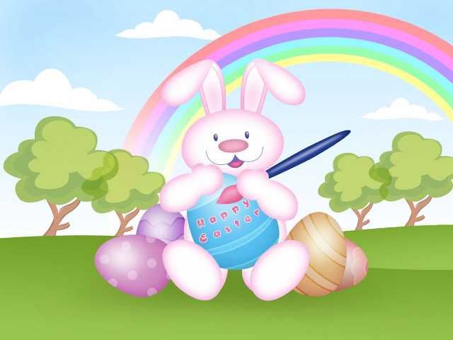 Pink bunny blue egg rainbow free wallpaper for desktop - medium preview image