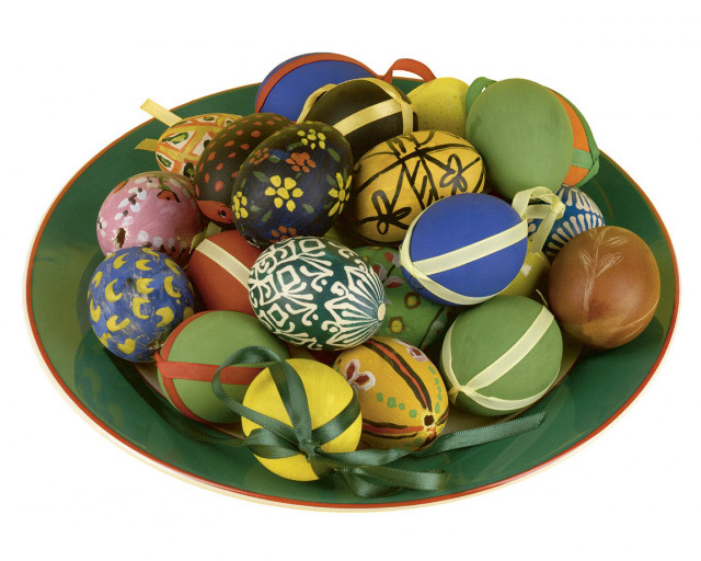 Easter eggs bowl ribbons green free wallpaper for desktop - medium preview image