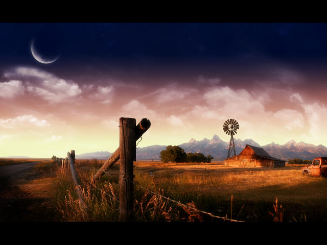Rural barn windmill night full free wallpaper for desktop - medium preview image