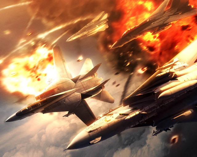 Fighter jets fire smoke battle free wallpaper for desktop - medium preview image