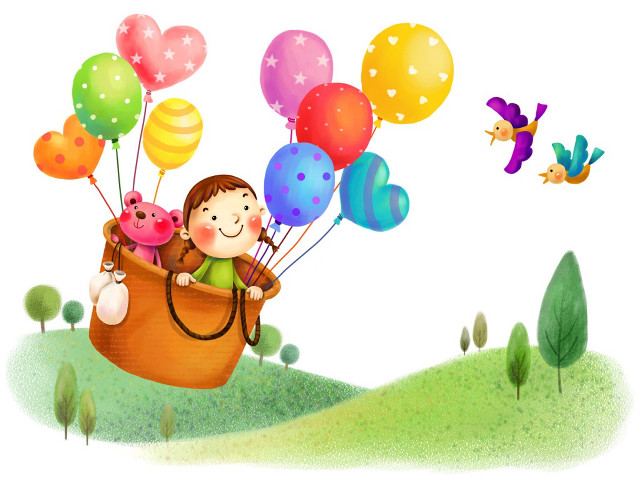 Girl basket balloons sky bird free wallpaper for desktop - medium preview image