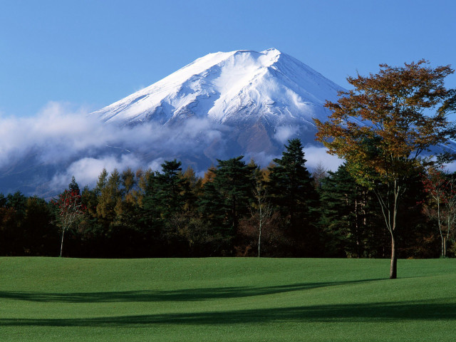 Snow mountain trees golf green free wallpaper for desktop - medium preview image