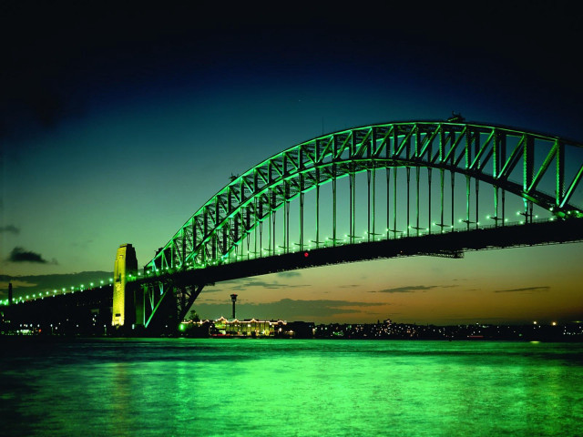 Large bridge night water green #2 free wallpaper for desktop - medium preview image