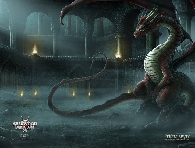 Dragon lightning ruins matte fantasy free wallpaper for desktop - medium preview image