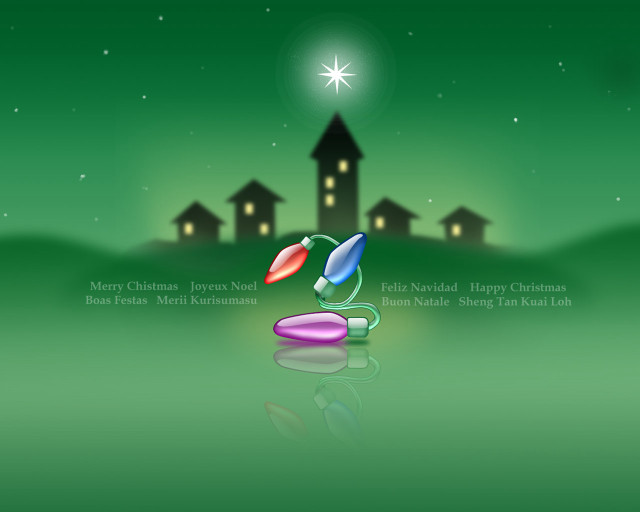 Christmas scene green background lightbulb free wallpaper for desktop - medium preview image