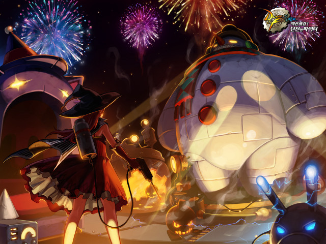 Cartoon girl giant balloon fireworks free wallpaper for desktop - medium preview image