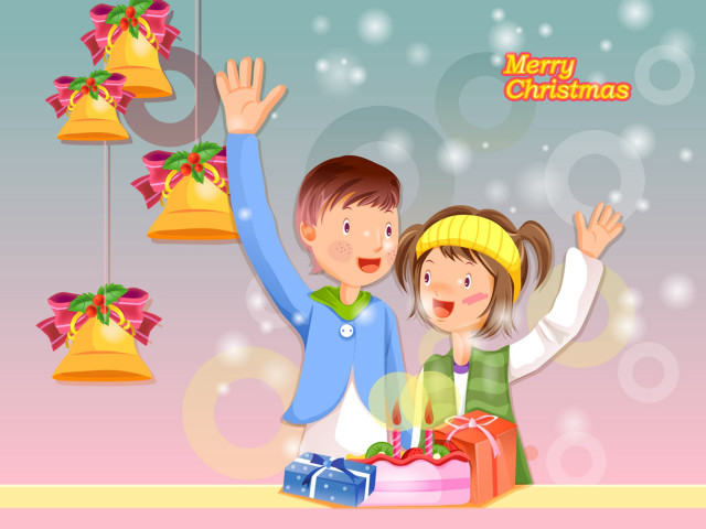 Boy girl christmas cake bells #2 free wallpaper for desktop - medium preview image