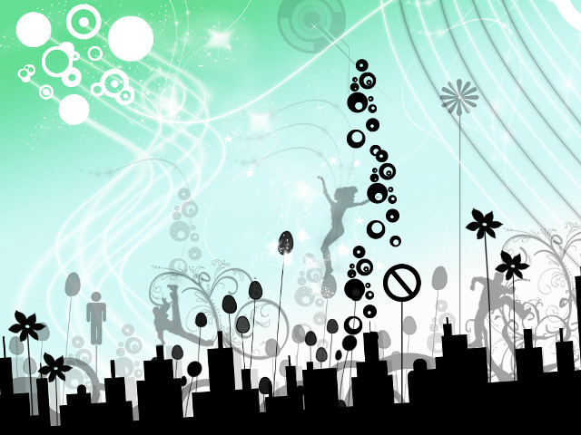 City skyline person jumping bubbles free wallpaper for desktop - medium preview image