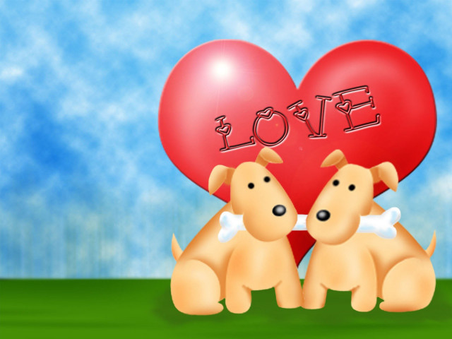 Dogs sitting heart balloon love #2 free wallpaper for desktop - medium preview image