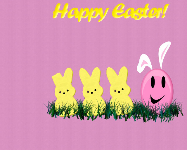 Easter bunnies grass happy message free wallpaper for desktop - medium preview image