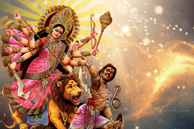 Divine woman riding lion music free wallpaper for desktop - medium preview image