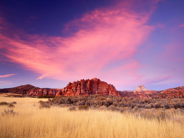 Field mountain pink sky clouds #4 free wallpaper for desktop - medium preview image