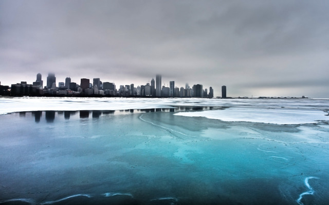 City skyline frozen lake winter #2 free wallpaper for desktop - medium preview image