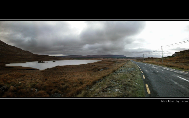 Road lake cloudy sky grass free wallpaper for desktop - medium preview image