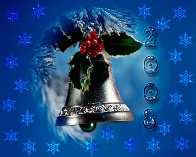 Christmas card bell holly snowflakes free wallpaper for desktop - medium preview image