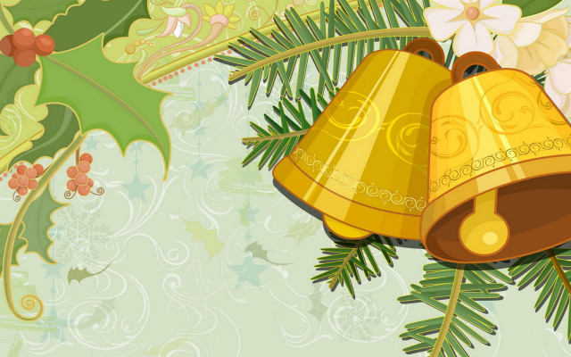 Christmas card bells pine holly #2 free wallpaper for desktop - medium preview image