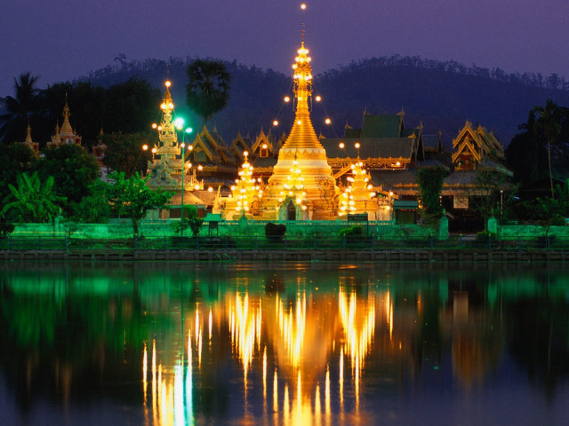 Large building lights water night #3 free wallpaper for desktop - medium preview image