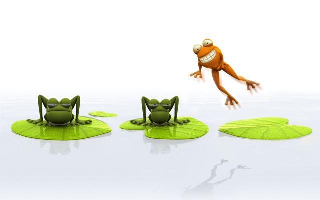 Frog jumping lilypad pond background free wallpaper for desktop - medium preview image