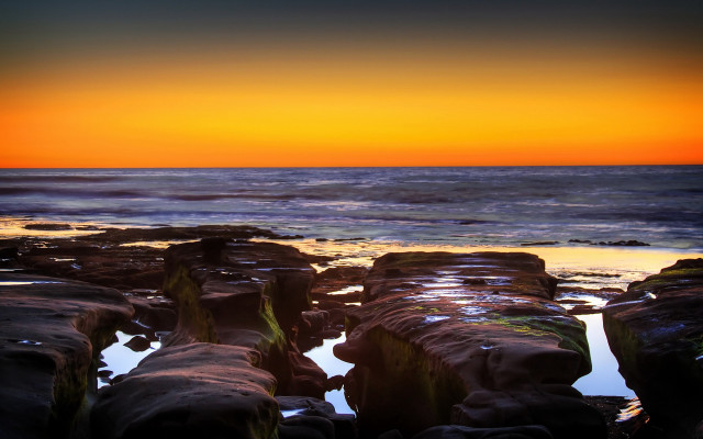 Sunset ocean rocks water orange #3 free wallpaper for desktop - medium preview image